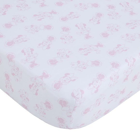 Sábana para cuna Disney Minnie Mouse Be Happy rosa y blanco