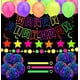 thumbnail image 1 of Juego de decoraciones para fiestas de cumpleaños de neón: pancarta de feliz cumpleaños que brilla en la oscuridad, 10 estrellas colgantes en espiral, 3 cintas luminosas UV, guirnaldas de puntos circul, 1 of 6