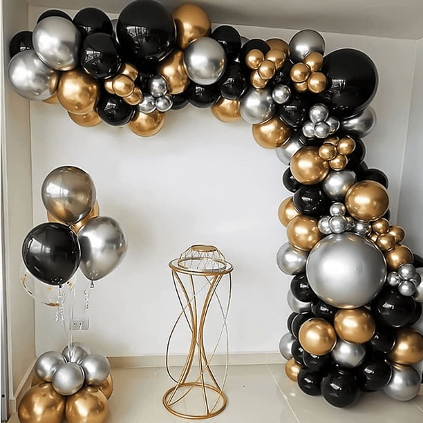 111pcs, Black Golden And Silvery Balloon Garland Arch Kit, Latex Balloon Set, Suitable For Birthday, Graduation, Single Ladies, Wedding, New Year's Eve Party Decoration
