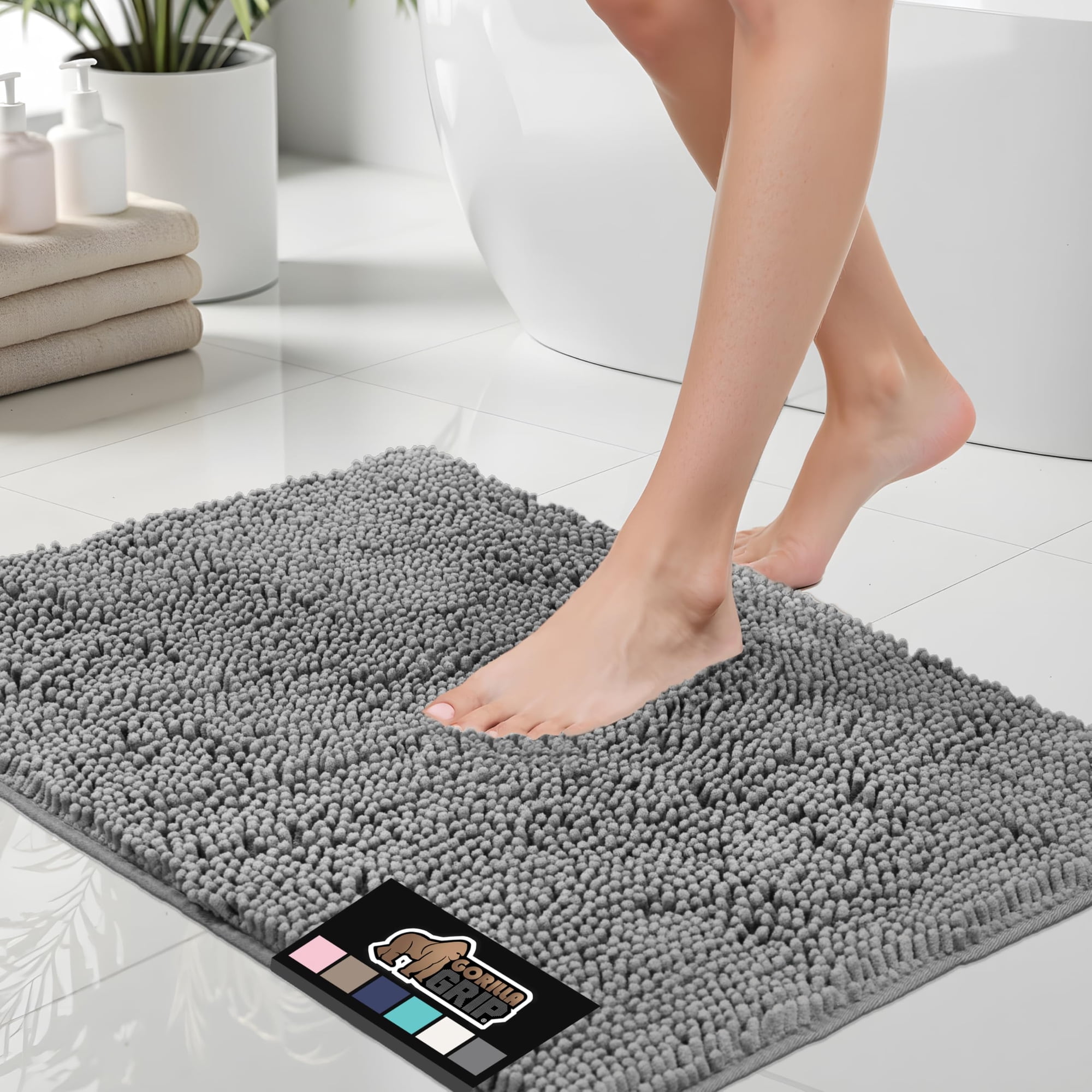 Alfombra De Baño Gorilla Grip Chenille 30 X 20 Cm, Color Gris Absorbente