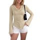 thumbnail image 1 of INSPIRE CHIC Blusa de Punto Ajustada Asimétrica de Mujer Y2K con Cuello de Cisne y Mangas Largas de Trompeta Camisas de Primavera Otoño para Salir Grande Caqui, 1 of 6
