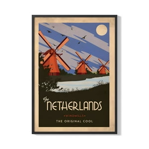 Creango - Cuadro Poster Enmarcado Paises Bajos Molinos De Viento Decorativo