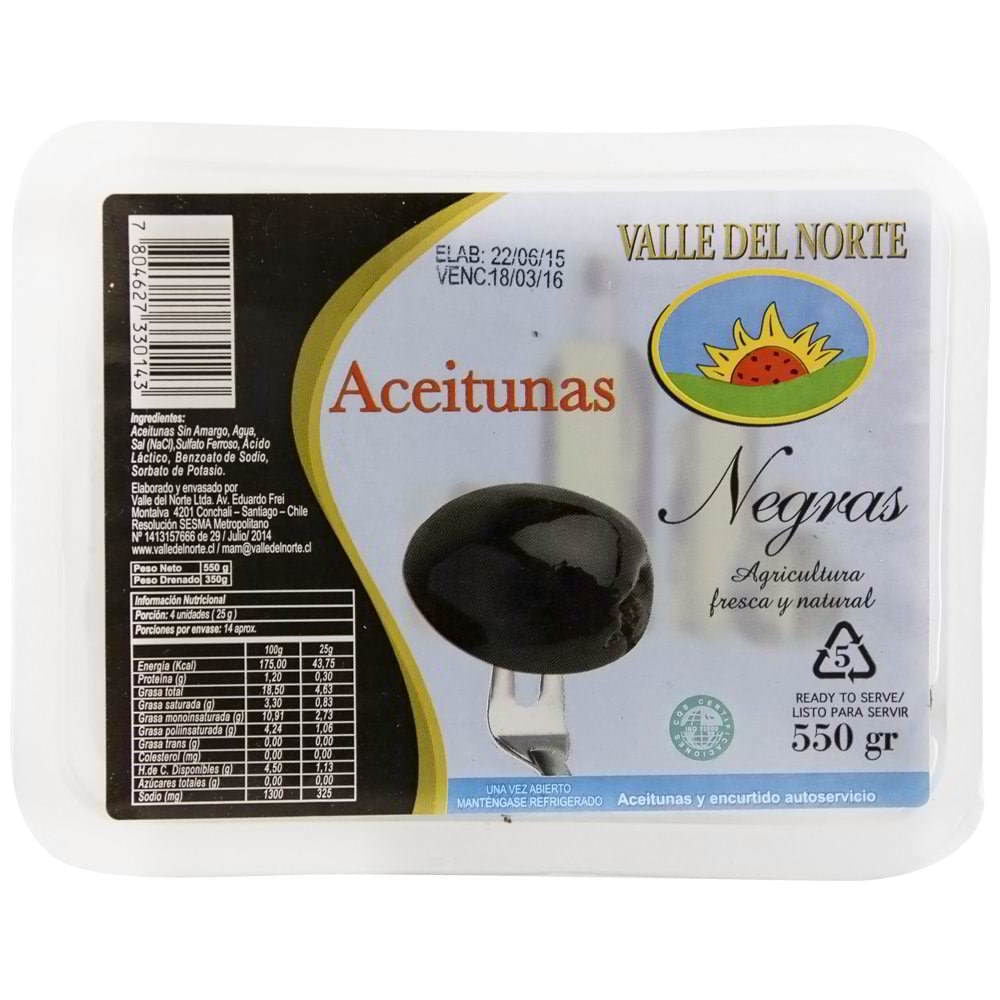Aceitunas Negras Pote 550 g Valle del Norte
