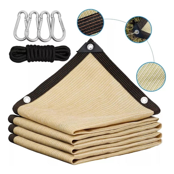 Malla Sombra Para Jardin 6x4m 95% Reforzada Anti-uv Beige Beige. Viene con 4 mosquetones y cuerda de 10 m.