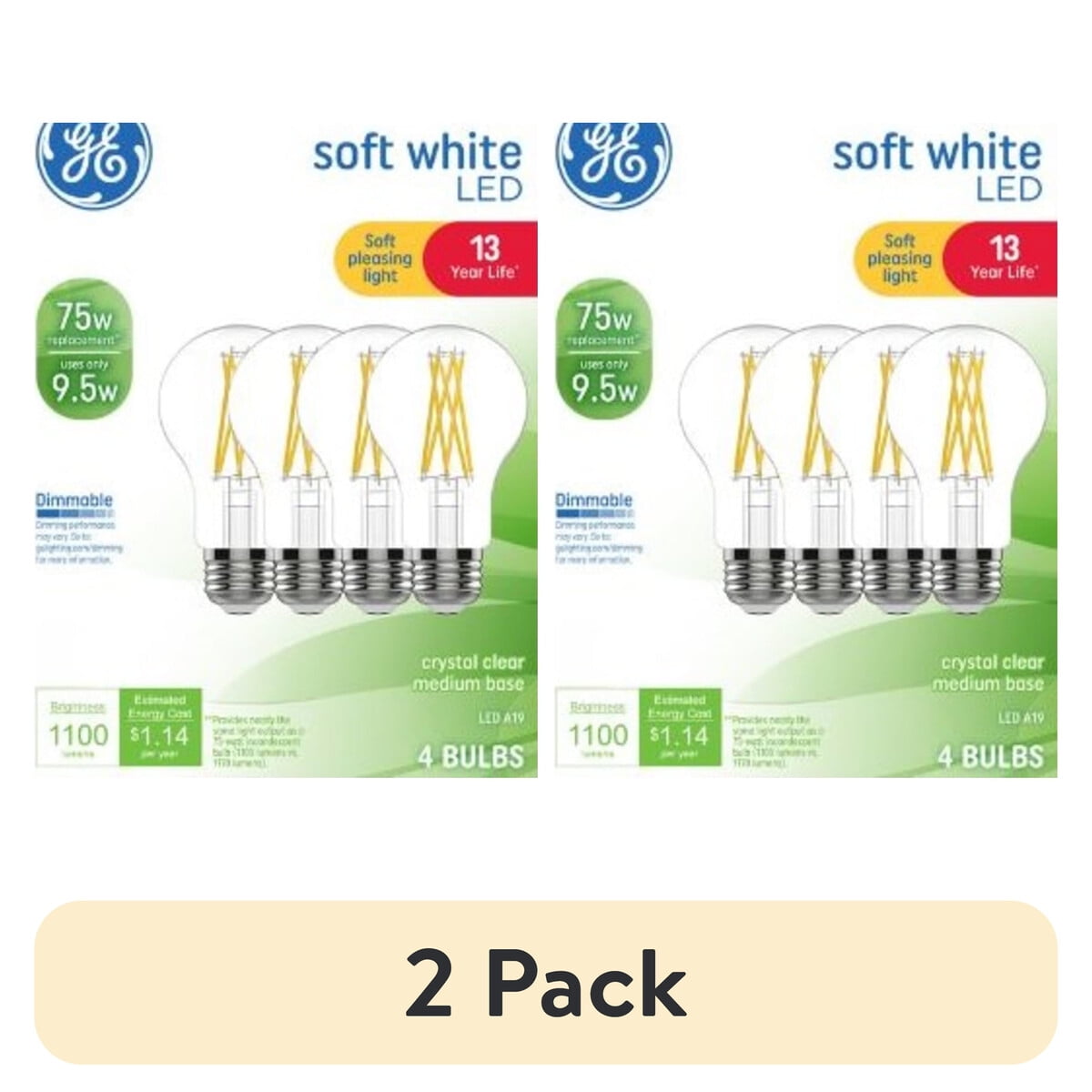 Ampolletas Led Ge 75w A19 Luz Cálida E26 Pack 2 Regulable