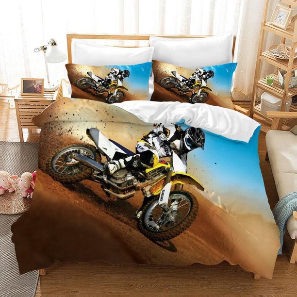 Motorbike Motocross Printed Quilt Duvet Cover Set Soft Home Textiles 3-Piece Bedding Set