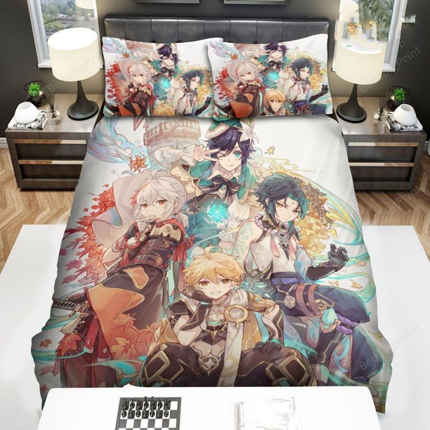 Genshin Impact Venti Aether Xiao & Kaedehara Kazuha Art Duvet Cover Bedding3-Piece Bedding Set (1 Duvet Cover + 2 Pillow Shams)