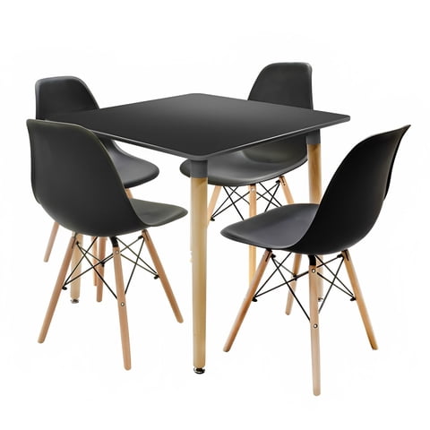 Klik Muebles - Comedor Mesa Eames Cuadrada Negra + 4 Sillas Eames Negras