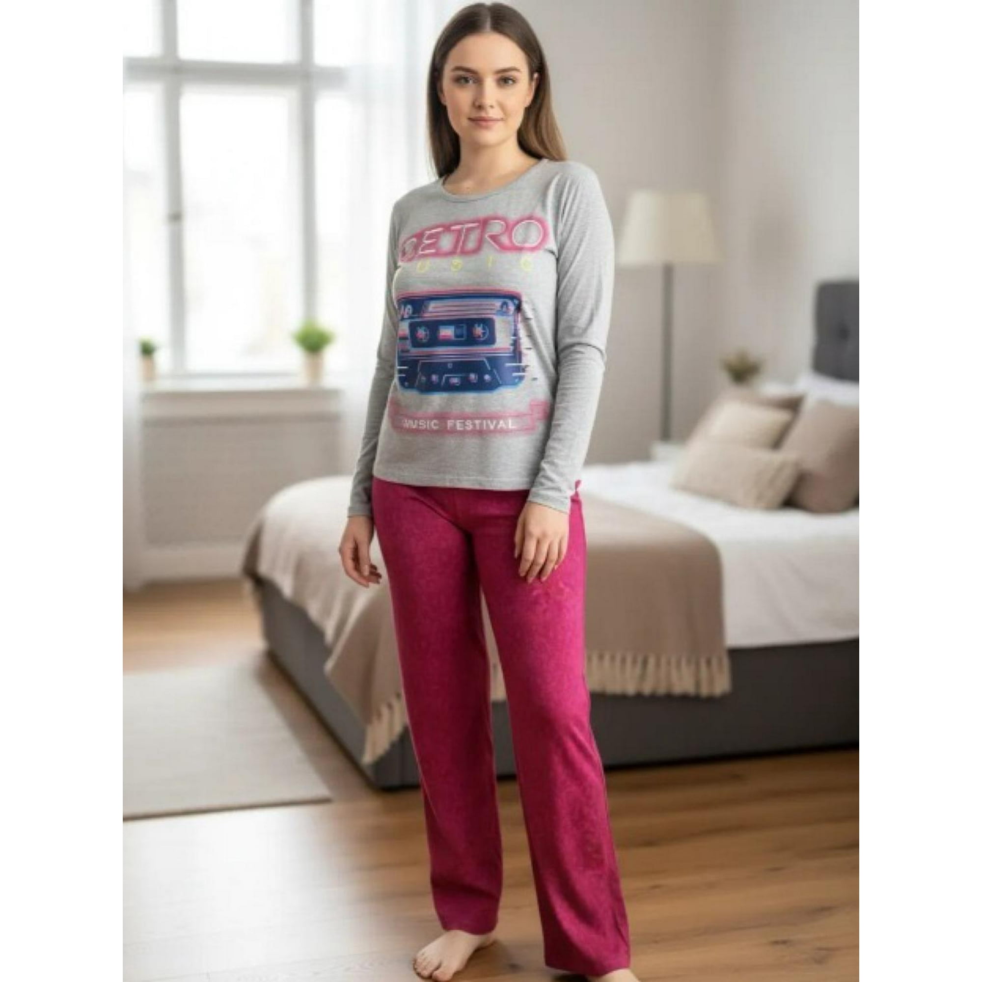 Tiare - Pijama Mujer Algodón Retro Music Gris M