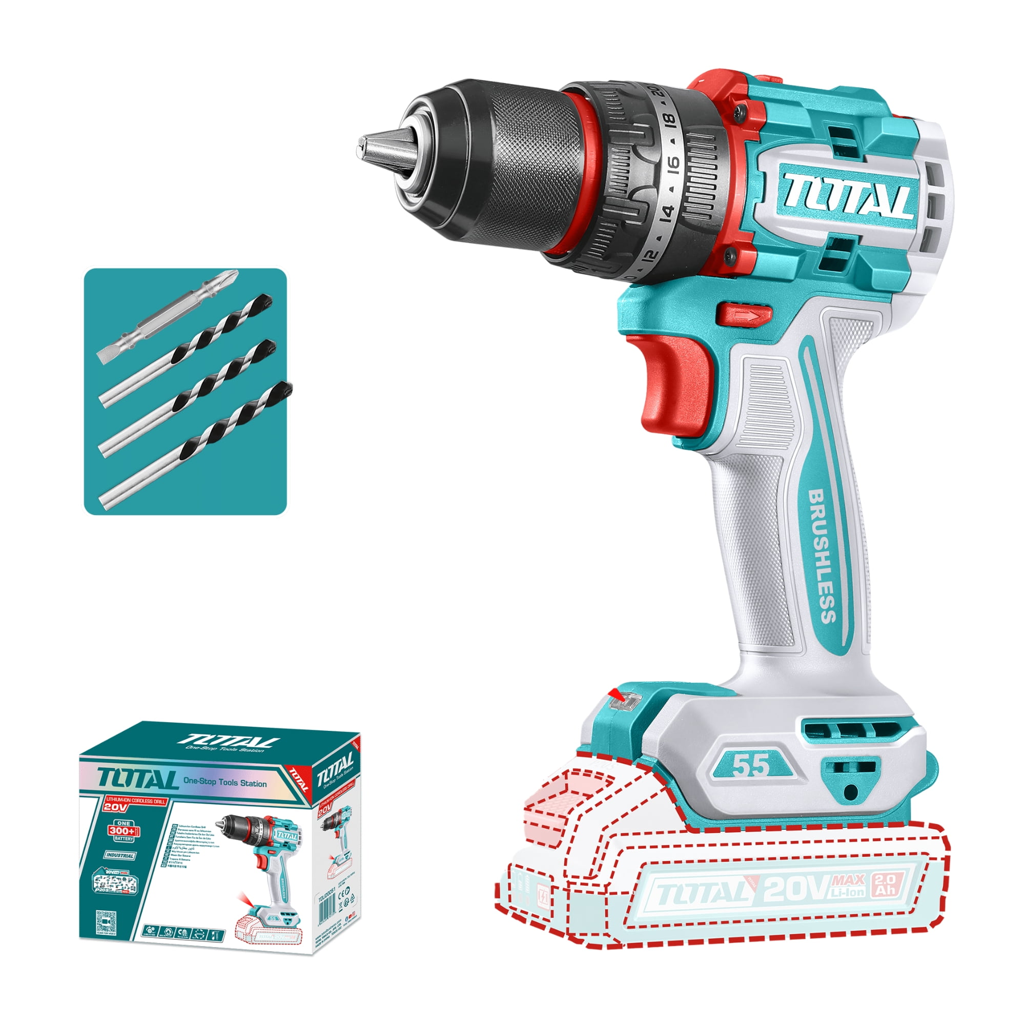 Taladro De Impacto 13mm 20v 55nm Sin Batería Y Cargador Total