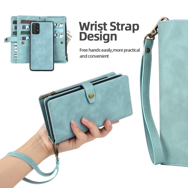 Leather Wallet Phone Case with Multi-Card Position, Zipper & Hanging Rope for Samsung A54/A53/A73/A52/A51/A71/A72 - Anti-Fall Two-in-One Protective & Large Capacity Coin Purse!
