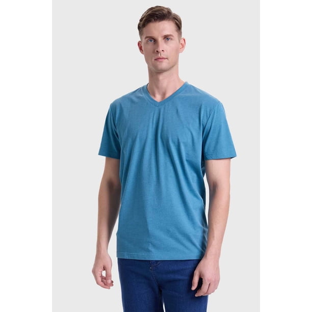 Polera Hombre Cuello V Básica Petróleo Melange