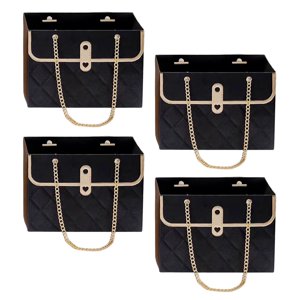 Magideal - 4X Caja De Flores Flores Presente Almacenamiento Bolsa De Papel De Regalo Con Asa Bolsa De Flores Portátil Para Hotel Día De San Valentín Accesorios Negro