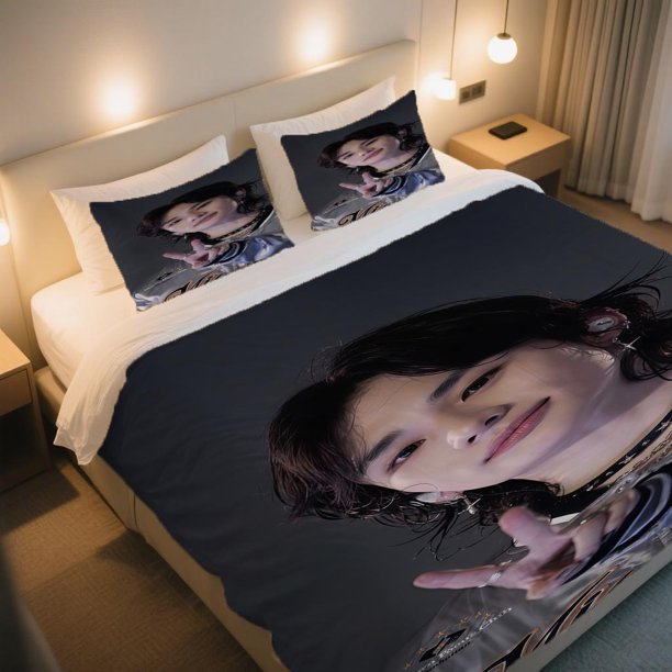 Hyunjin Silver Jacket Style Duvet Cover Set Includes a Duvet Cover And Two Pillowcases Perfect for Warmth And Softness