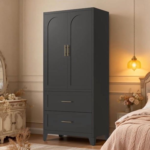 71" armario de metal alto con 2 cajones y varilla colgante, armario de 2 puertas con estante para dormitorio, oficina, lavandería, entrada
