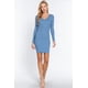 thumbnail image 3 of Saronite Vestido Corto Básico de Punto Acanalado, Ajustado, con Cuello en V y Manga Larga, Azul (para Mujer), 3 of 4