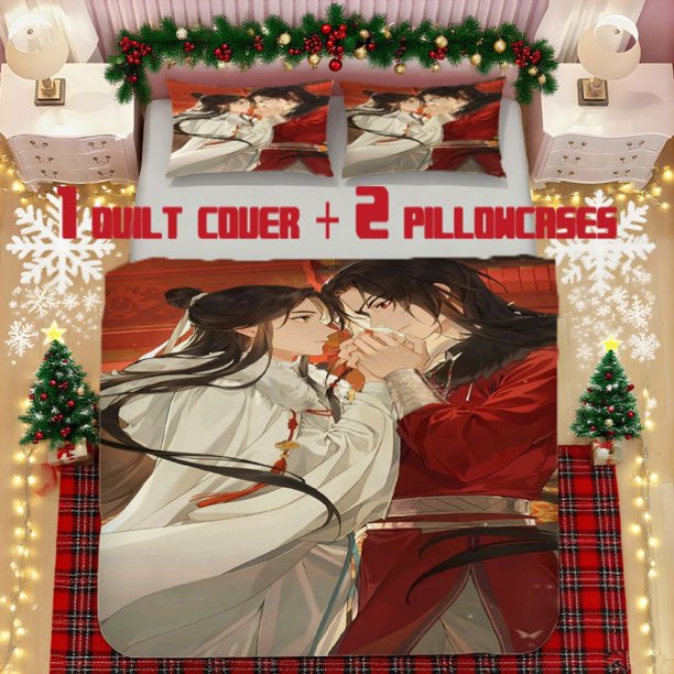 Tian Guan Ci Fu Anime Bedding Set Polyester Fabric Soft Printed Duvet Cover + 2 Pillowcases Decorative & Warm
