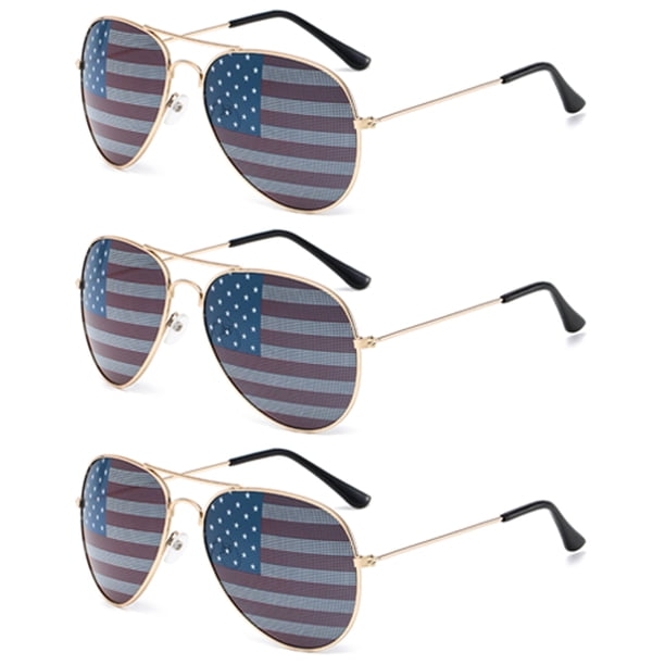 Paquete de 3 gafas de sol estilo aviador con la bandera estadounidense, accesorio patriótico para el 4 de julio.