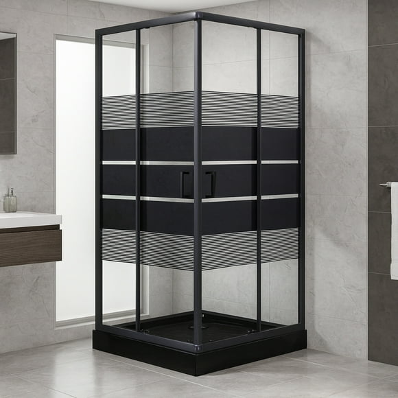 Shower Door Style Recto Negro 90x90x198 Cm (incluye Receptáculo)