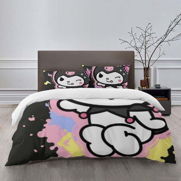Kuromi Bedding Sets Bed Cartoon Duvet Cover Lightweight 3 Piece Bet Sets for Kids Boys Girls