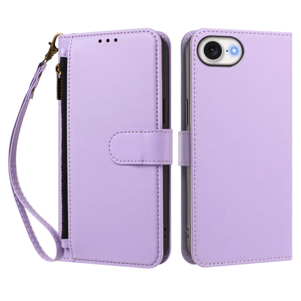 Funda Tipo Billetera para iphone17E/16E/SE4 con Soporte y Bolsillo con Cierre Morado