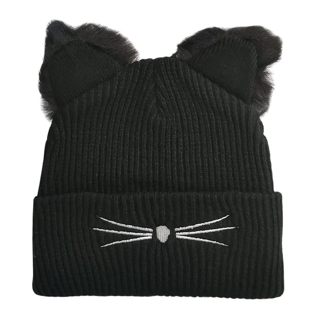 Gorro de punto con orejas de gato, gorro de lana bordado, bonito gorro cálido para otoño e invierno, gorro para el frío.