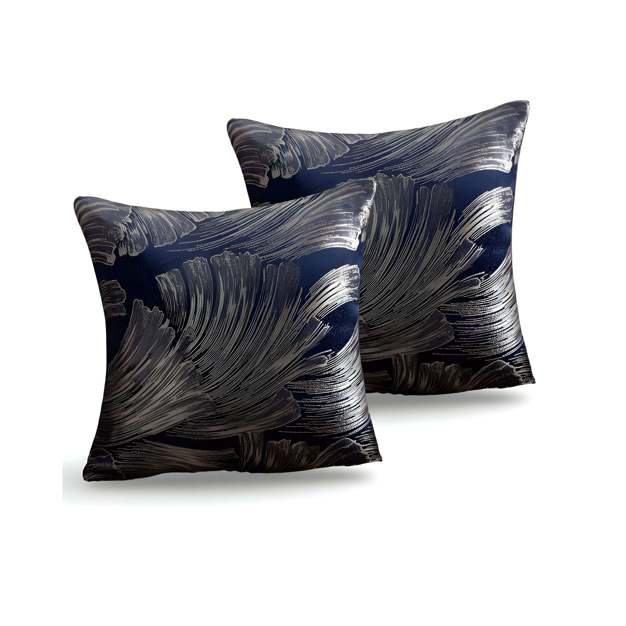 Genérico - Pack De 2 Fundas De Cojines Satin Diseño Hojas 45cm X 45 Cm Azul