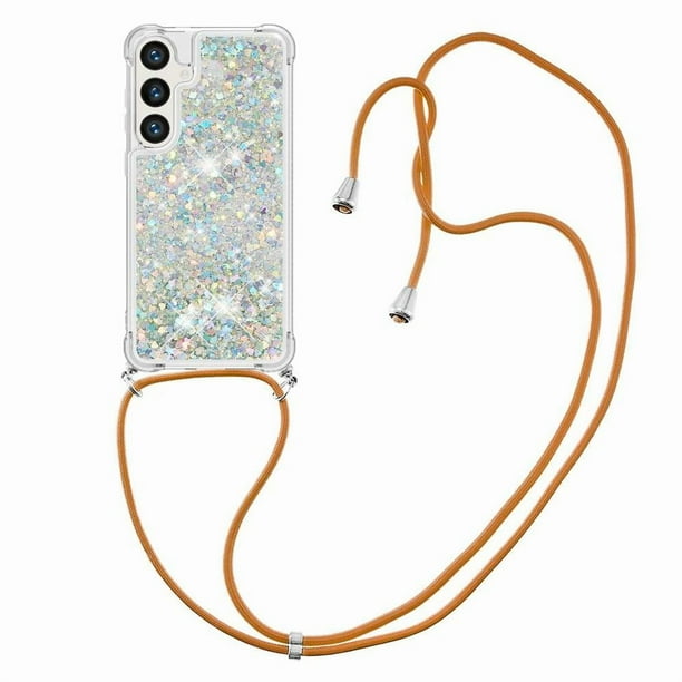 Funda FOXDOCK para Samsung Galaxy S24 Plus con Cuerda Ajustable, Brillo Líquido, Protección Antigolpes y Lente – Ideal para Regalo