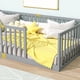 thumbnail image 2 of Twin Size Floor Bed with High Fence Railings, 6 Slats Included, Rubber Wood Floor Bed with Safety Guardrails, without Door,Grey, 2 of 3