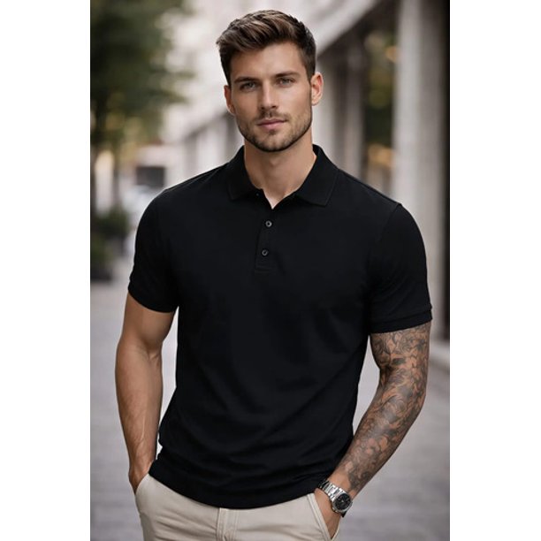 Polera Pique/polo Basica 100% Algodon Manga Corta 240g/m Negro S Lisa