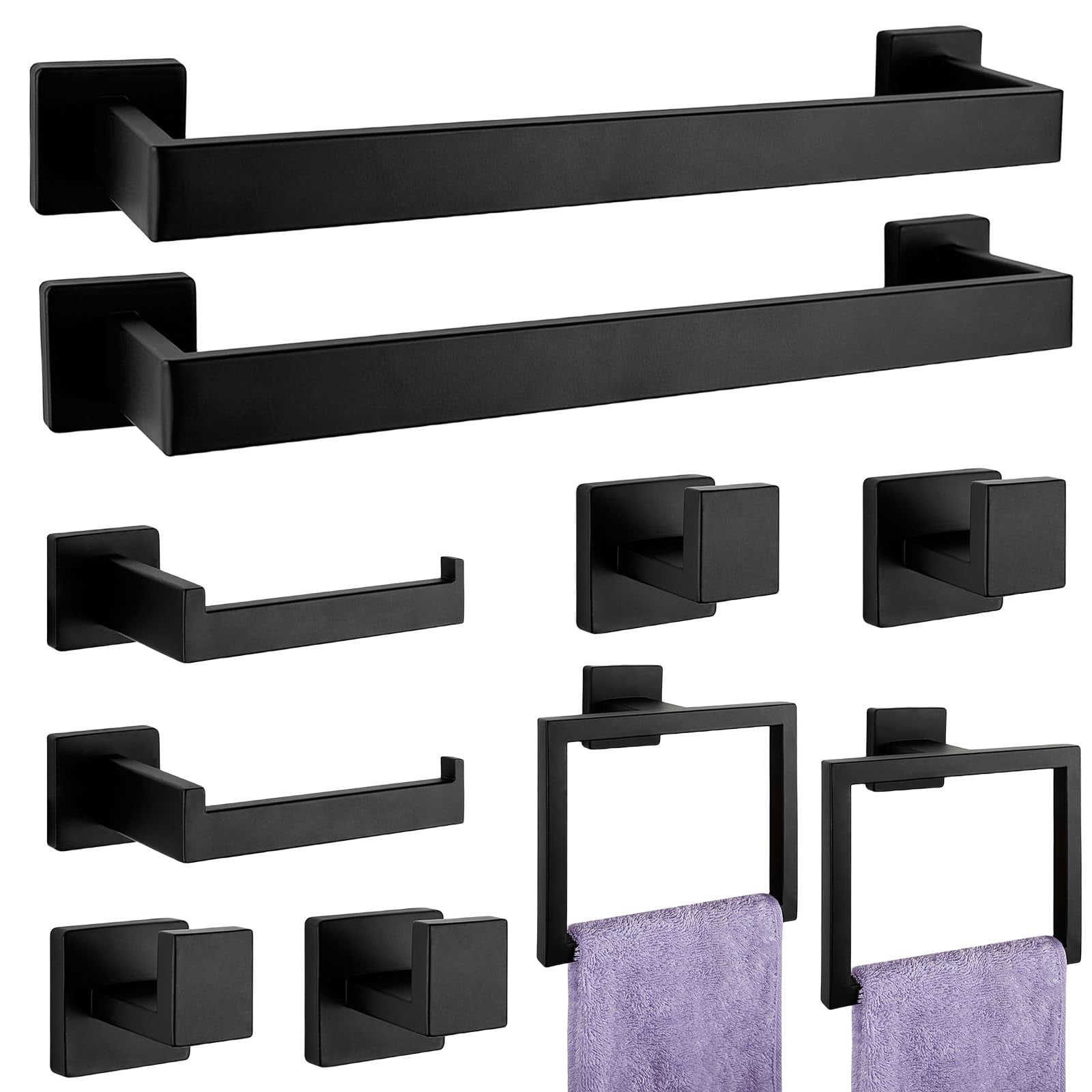 Set De Accesorios De Baño Pahsfs 10 Piezas Negro Mate