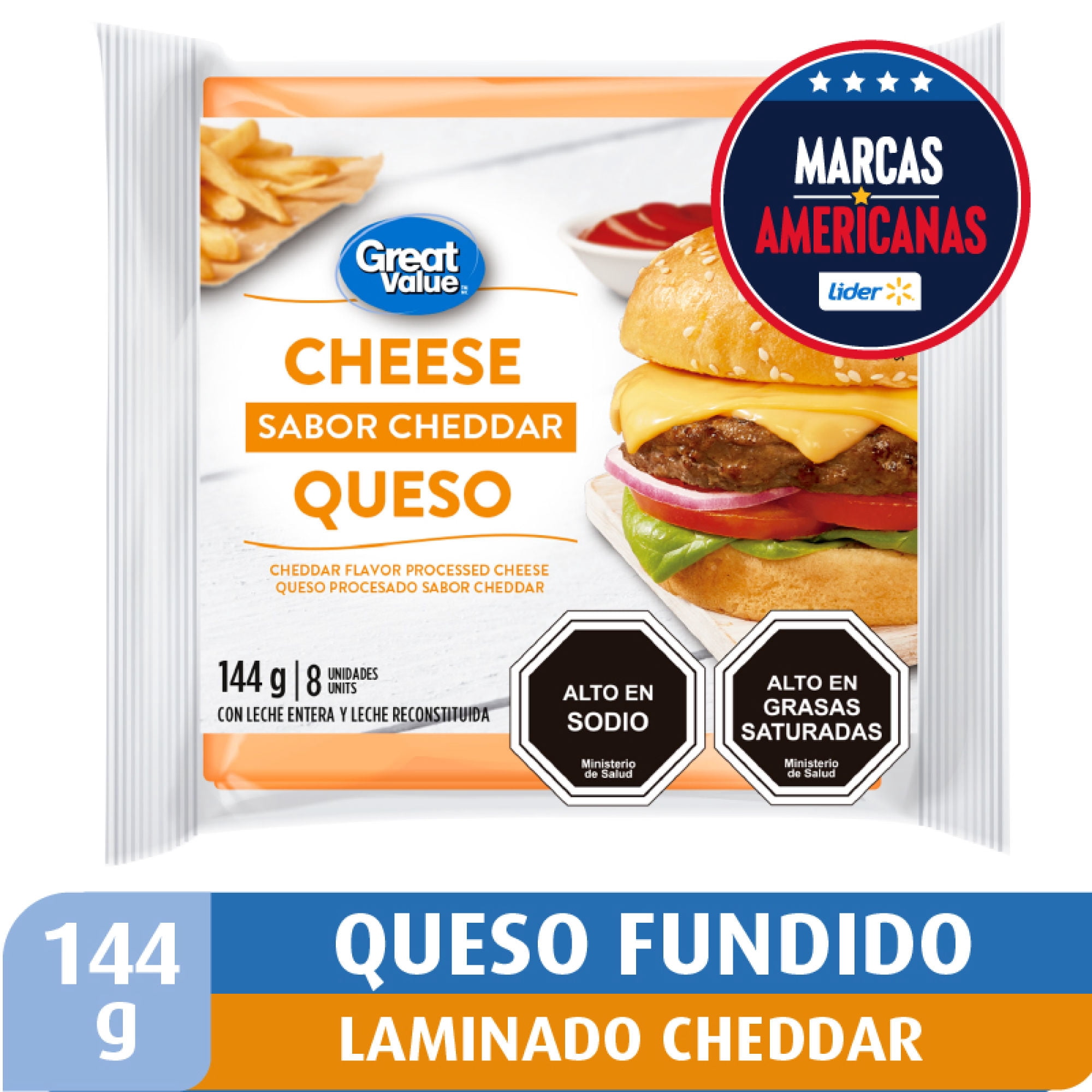 Queso Cheddar Laminado 144 g Great Value