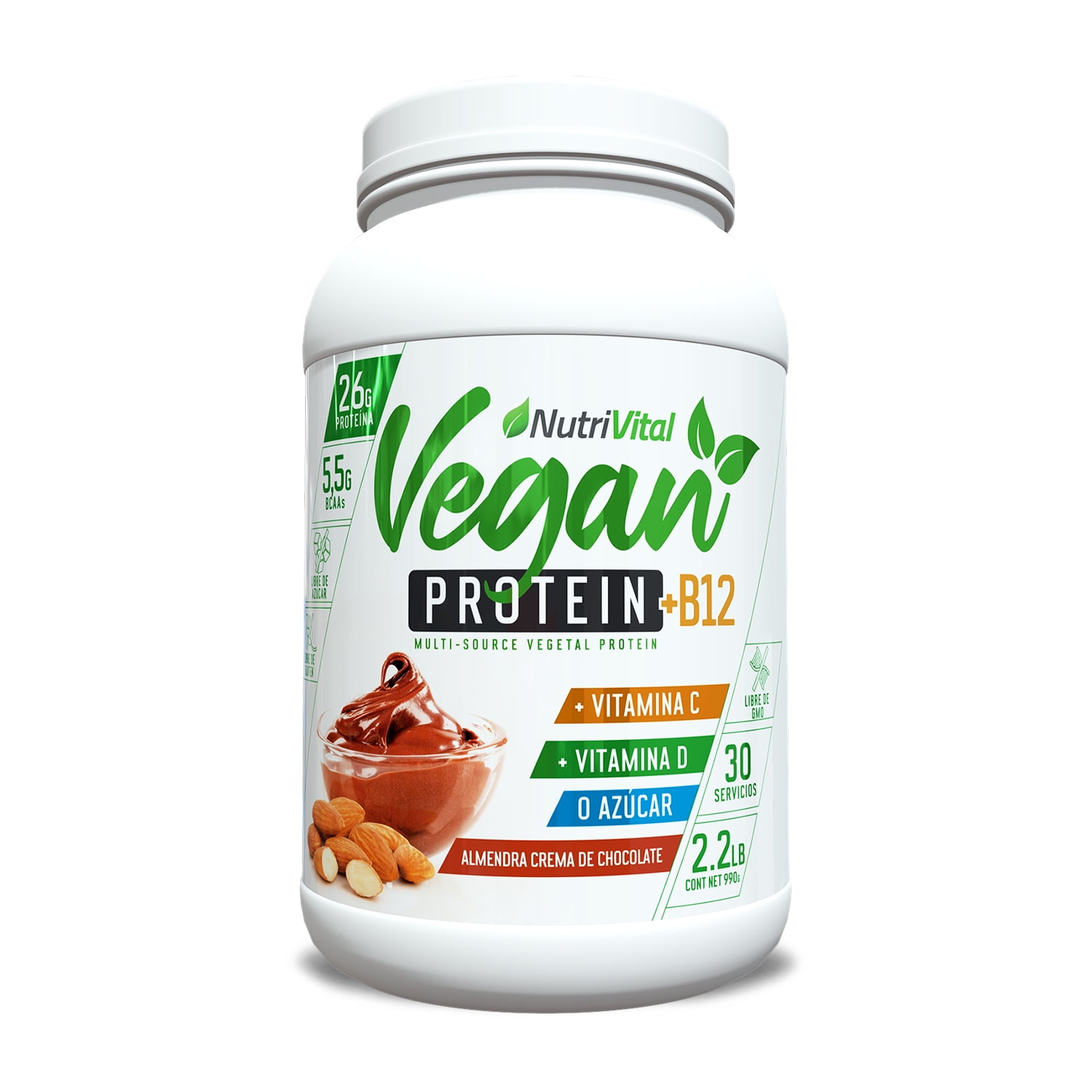 Nutrivital - Proteína Vegan Protein + B12 2.2 Lbs Sabor Almendra Crema De Chocolate