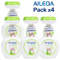 Aileda - Jabón Espuma Infantil (Huella) 300 Ml （Paquete De 4 Botellas） Aroma De Manzana