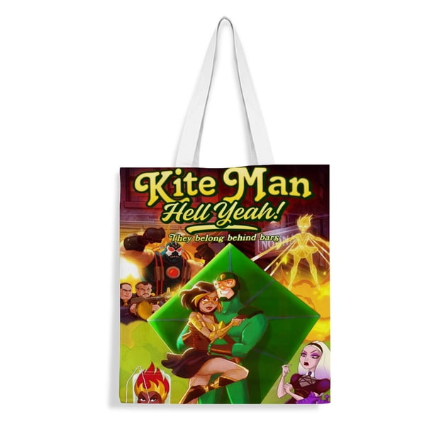 Kite Man: Hell Yeah! Bolso de tela con estampado de lienzo para mujer, bolsa de compras reutilizable y estética, con cremallera interior, regalo para mujer,40*45cm.