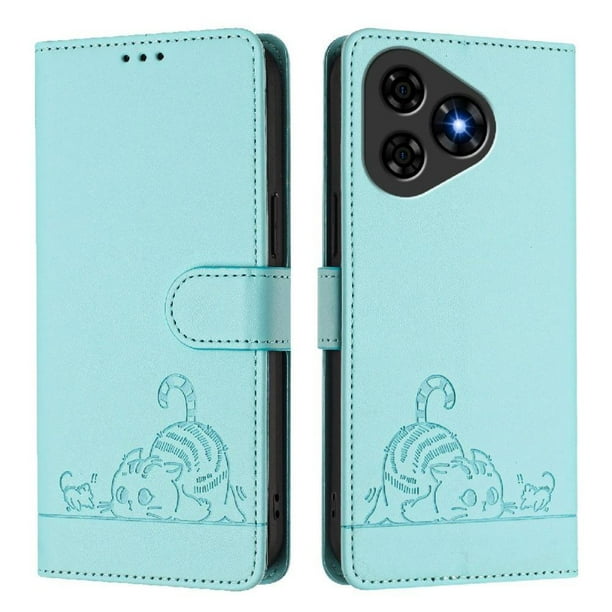 Funda tipo cartera FOXDOCK para Ulefone Note 19 con soporte, ranuras, RFID, diseño de gato