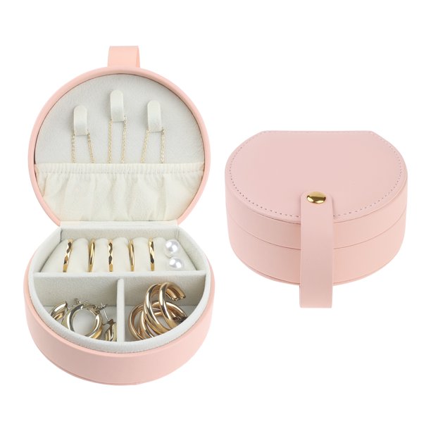 Organizador de Caja de Accesorios de Viaje Pequeña REGALWOVEN para Mujeres Regalo Anillos Pendientes Collares Almacenamiento con Espejo Rosa