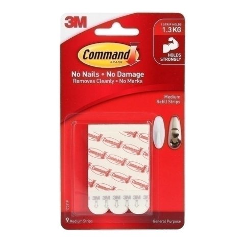 Tiras De Repuesto Command Medium Refill, 9 Tiras, Color Blanco