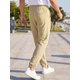 thumbnail image 3 of INSPIRE CHIC Pantalones Joggers de Lino a Rayas con Cintura Elástica y Cordón Ajustable para Hombre, L, Caqui, 3 of 5
