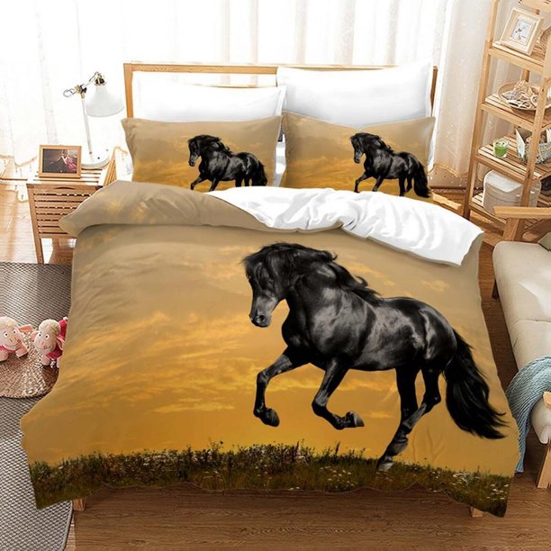 Running Horse Steed Animal Quilt Duvet Cover Set Bedclothes Kids3-Piece Bedding Set