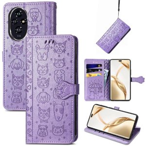 Funda Cartera Foxdock Para Honor 200 Pro , Flip Pu Con Relieve De Gatos Y Perros, Tarjetero Y Soporte