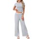 thumbnail image 2 of INSPIRE CHIC Conjuntos de Pijama para Mujer, Top de Manga Corta de Punto, Pantalones Largos Anchos con Volantes, Chándal de 2 Piezas, Conjuntos de Pijamas para Estar en Casa, Talla S, Gris, 2 of 6