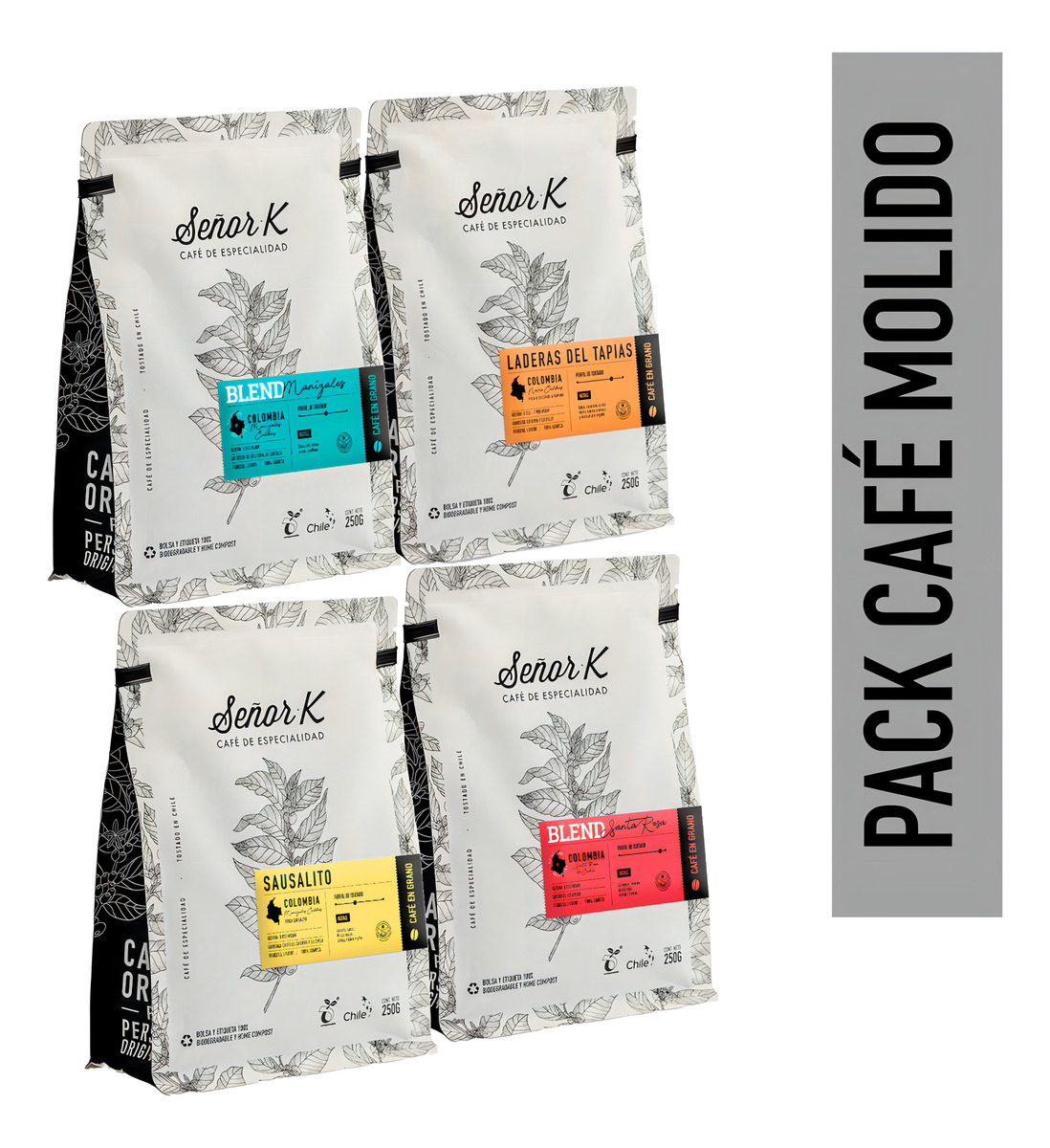 Café Señor K - Pack Café Molido Más Vendidos Colombia Señor K 4X250 Grs
