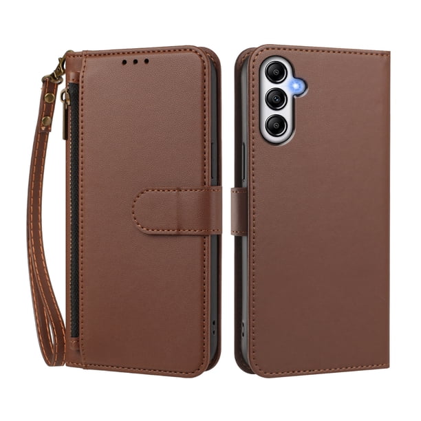 Funda Tipo Billetera para samsung galaxy A35 5G con Soporte y Bolsillo con Cierre Marrón