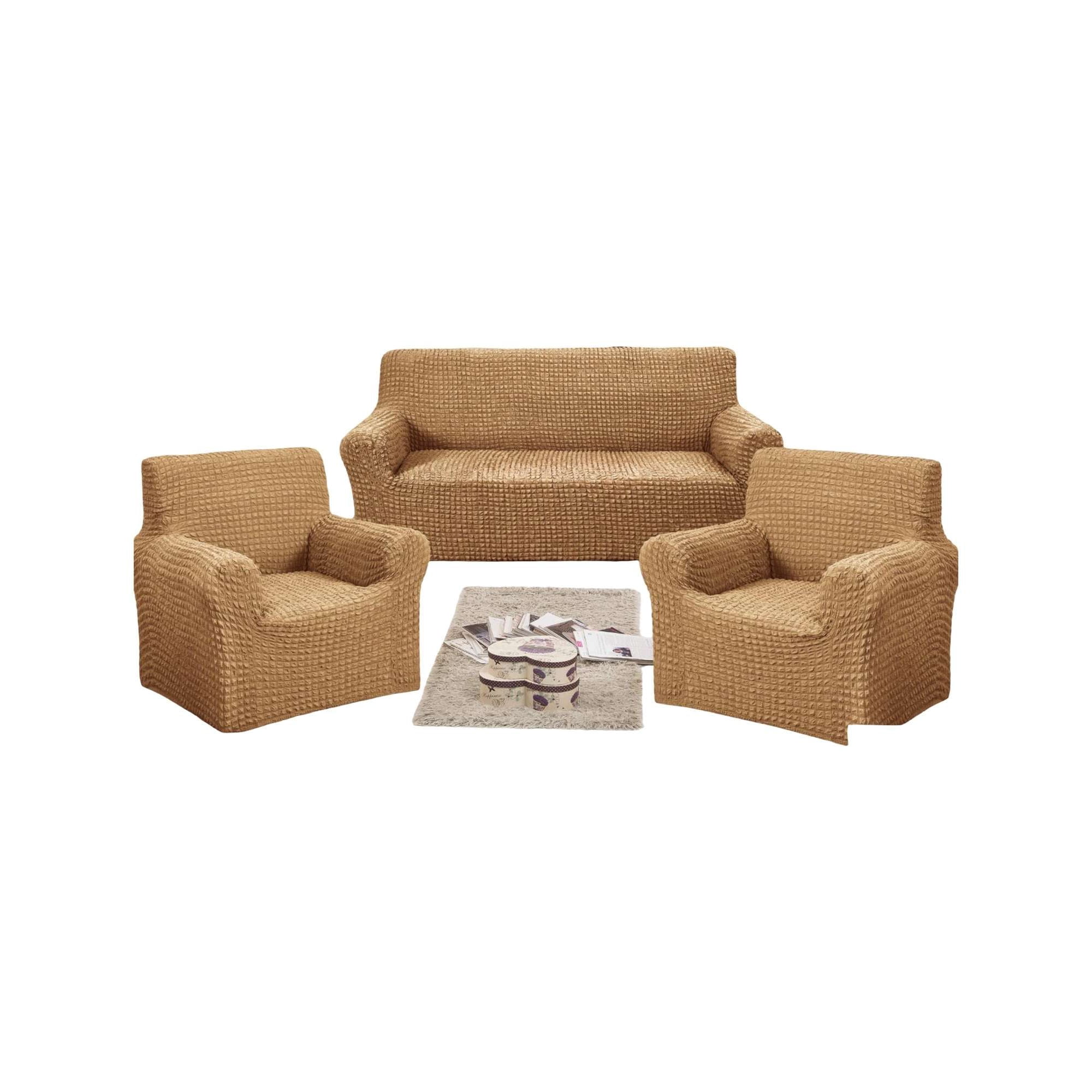 Teng Fei - Set De Fundas Cubre Sillon 3+1+1 - Modelo Cuadrille Café