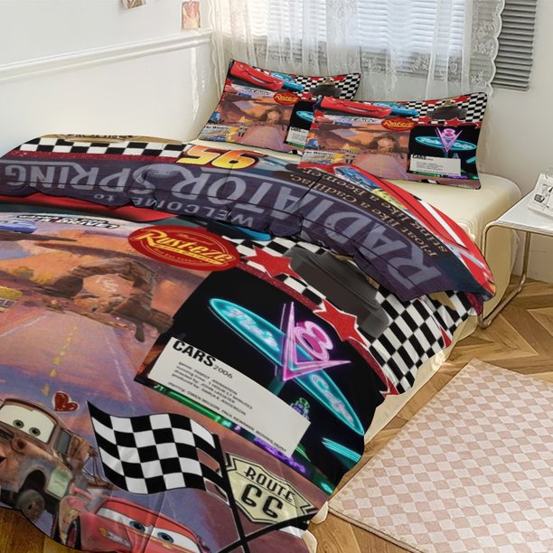 Cars Lightning McQueen Print Bedding Set Pattern Duvet Cove Set 3 Pieces 1 Quilt Cover And 2 Pillowcases for Women Men Teens