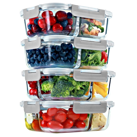 Recipientes de vidrio para preparación de comidas FIT Strong & Healthy, 32 ml, paquete de 4
