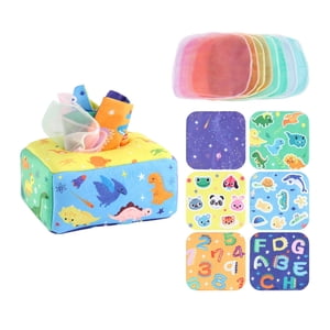 Magideal - Caja De Pañuelos Para Tirar, Juguete Sensorial, Juguete De Aprendizaje Preescolar, Aprendizaje Temprano, Pañuelos Para Tirar Ocupados Para Niños Peque Dinosaurio