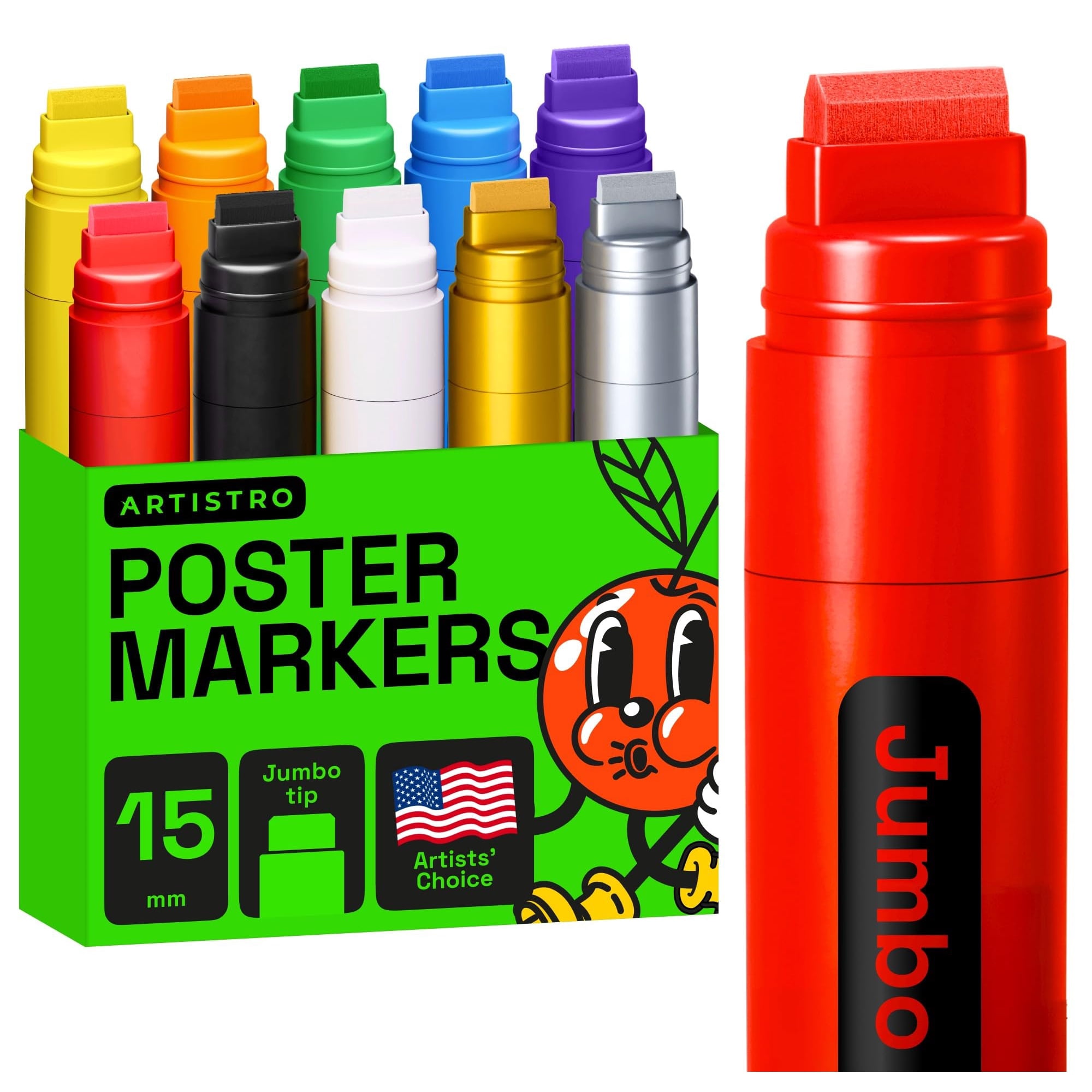 Juego De Rotuladores Para Póster Artistro Jumbo, Acrílico, 10 Colores, Punta De 15 Mm