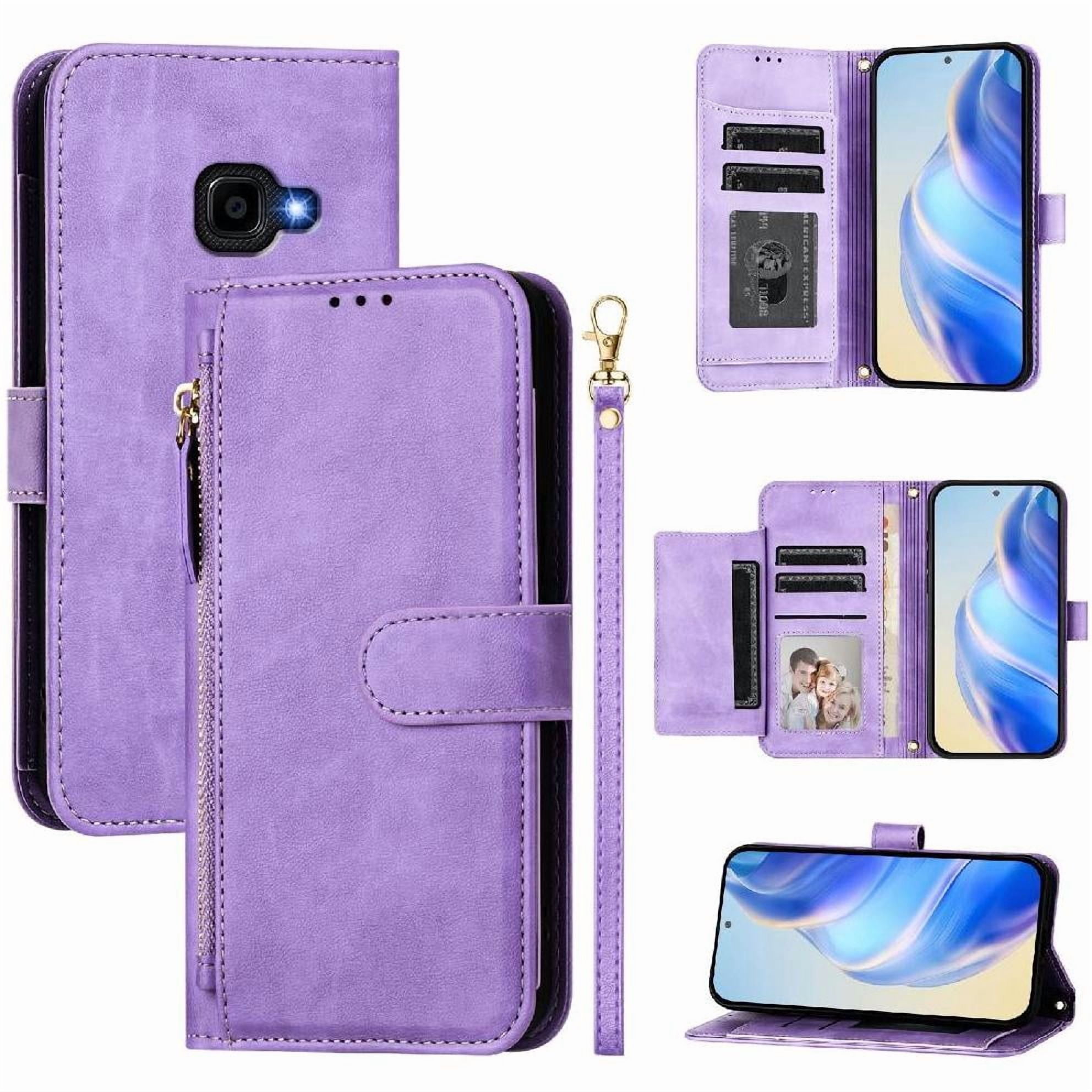 Foxdock - Funda Tipo Billetera Para Samsung Galaxy Xcover 4/xcover 4s Con Cremallera Portatarjetas Soporte Correa De Muñeca Cuero Púrpura